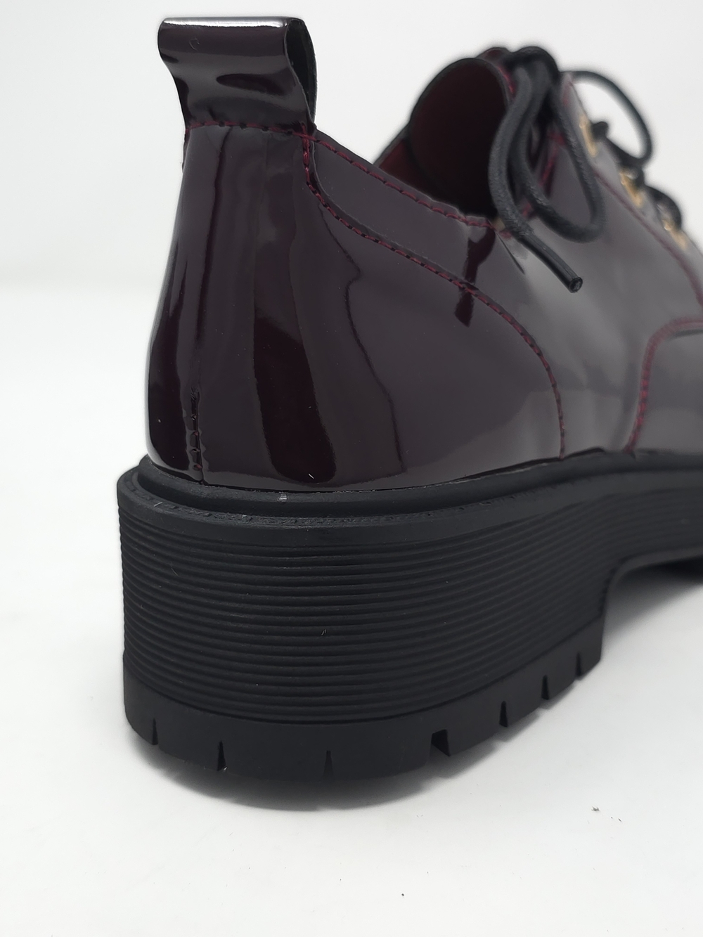 Chunky Platform Faux Leather Oxford Patent Wine Lug Sole Lace Up - Picture 8 of 11